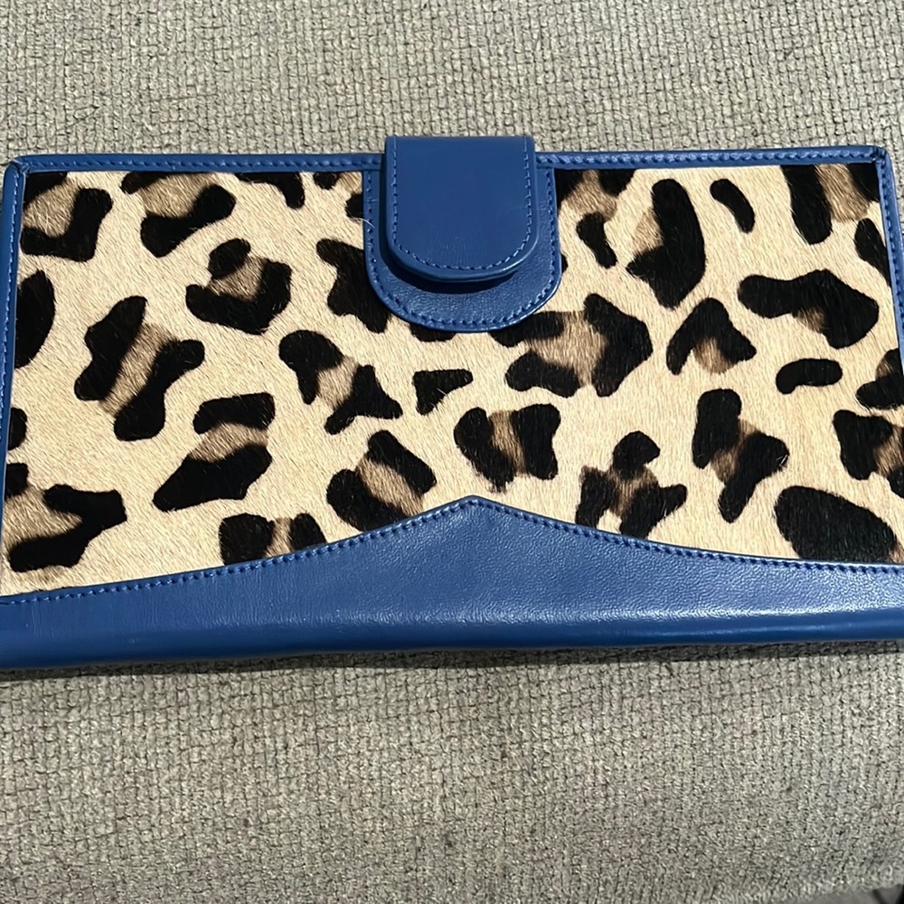 custom made leopard/royal blue large wallet